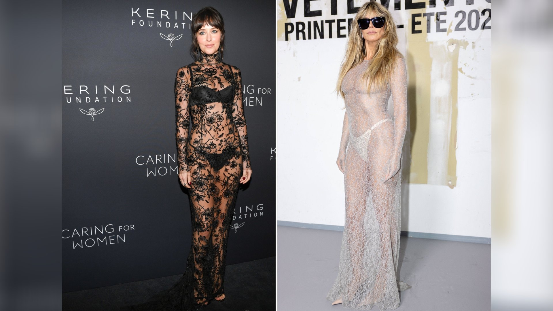Dakota Johnson und Heidi Klum setzten 2025 ihre Körper in Naked Dresses in Szene.