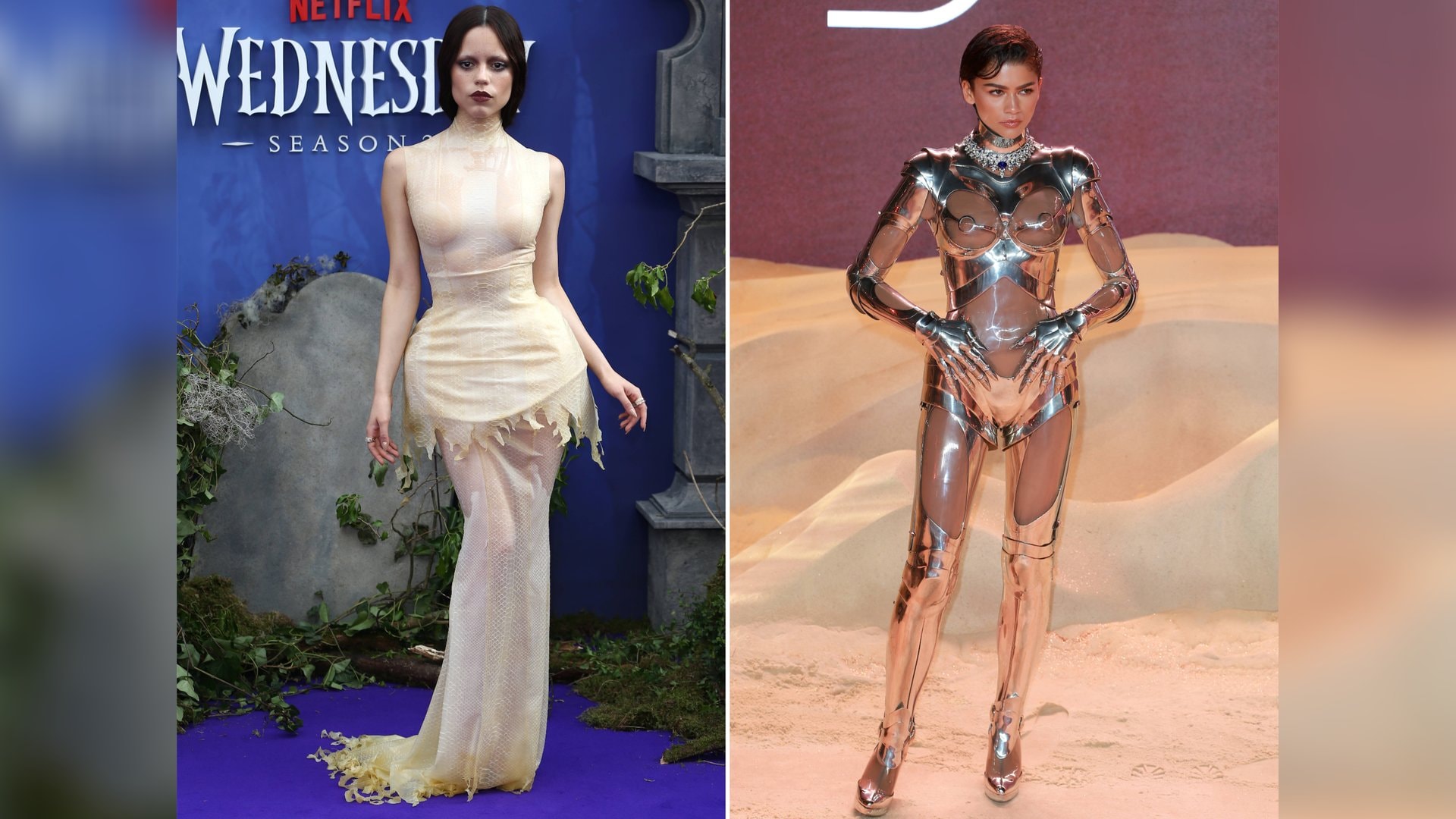 Ob im Schlangenkleid oder Roboteranzug - Jenna Ortega und Zendaya verstehen es, ihre Serien- bzw. Filmrollen bei Premieren auch modisch perfekt in Szene zu setzen.