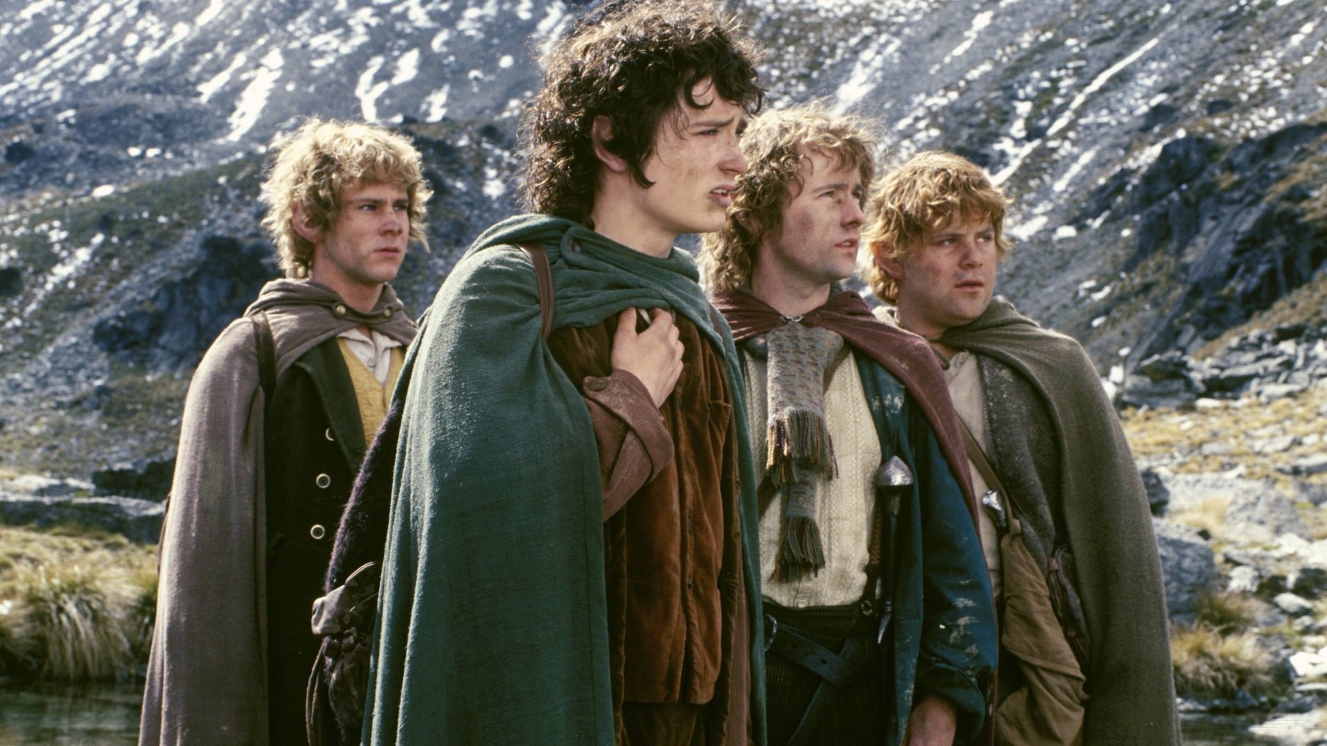 V.l.: Dominic Monaghan, Elijah Wood, Billy Boyd und Sean Astin in «Der Herr der Ringe: Die Gefährten».