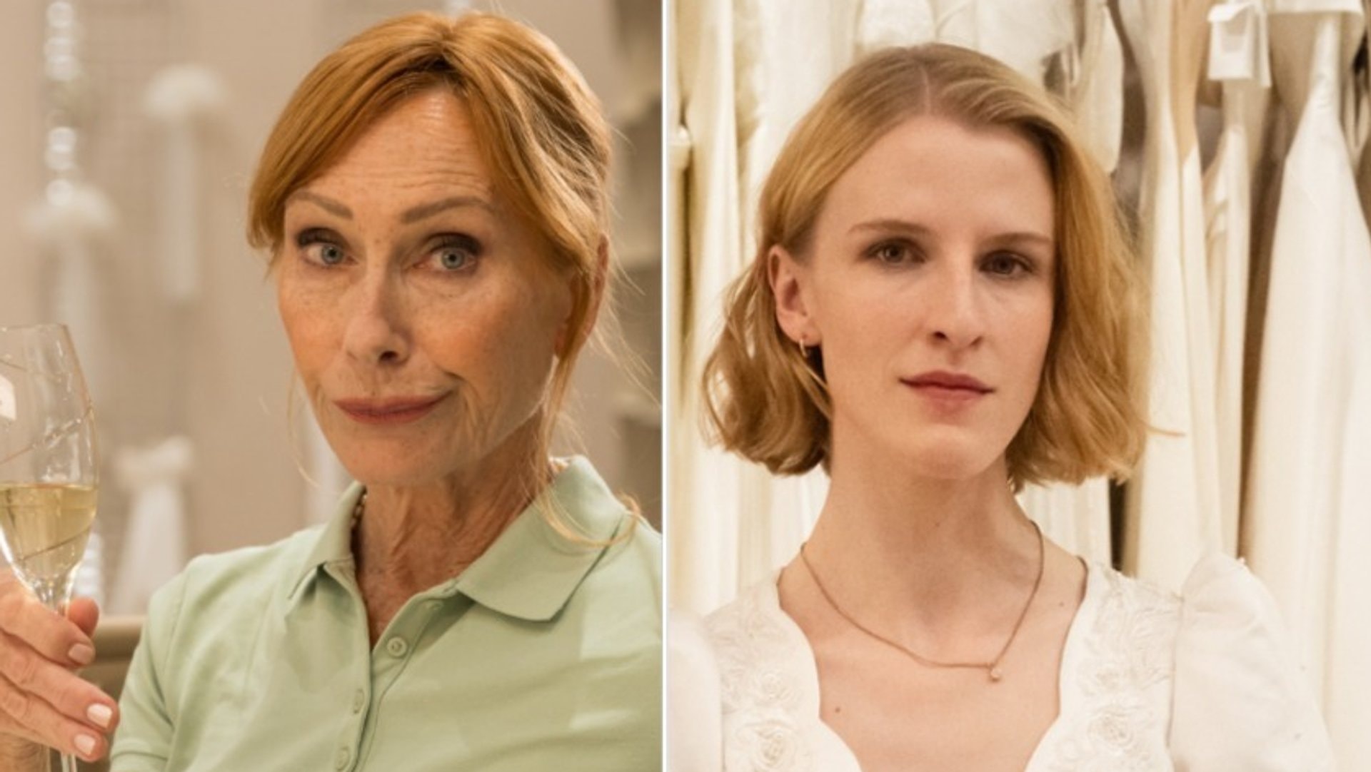 «Plötzlich Schwester»: Monika Giesinger (Andrea Sawatzki) beim Brautmode-Shopping für ihre Tochter Sandra Giesinger (Klara Lange).