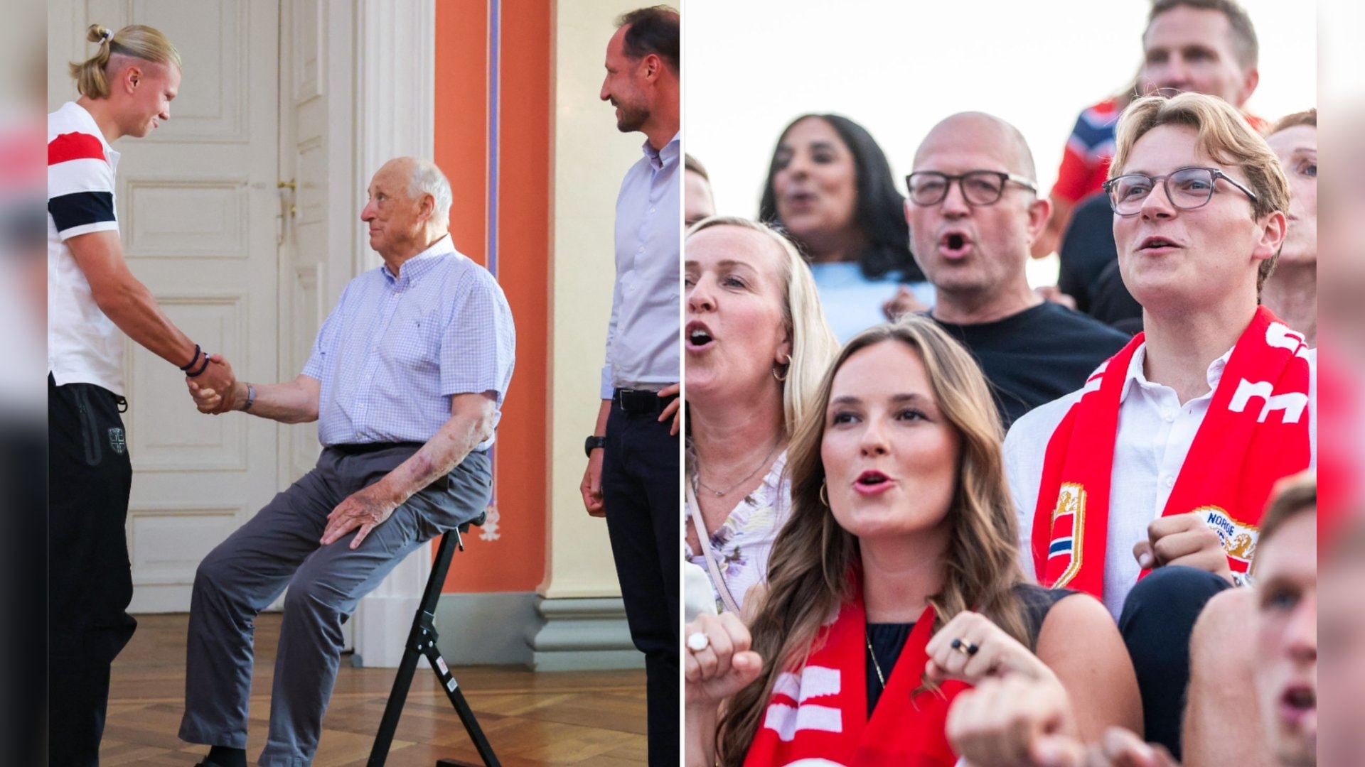 König Harald empfing die Mannschaft um Erling Haaland (l.), Ingrid Alexandra und Sverre Magnus mischten sich zum Rudern unter das norwegische Team.
