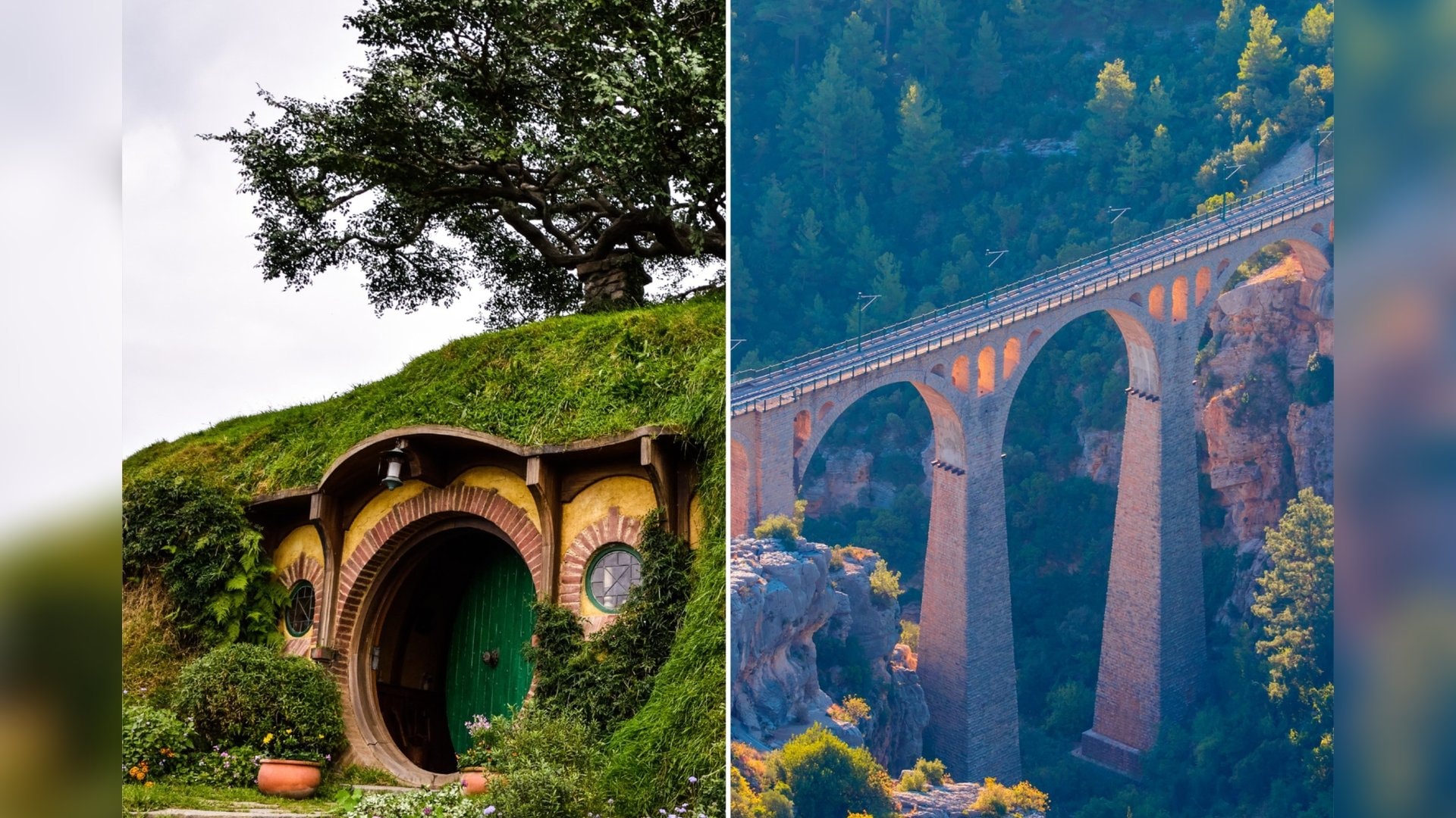 La maison de Frodo et Bilbo Sacquet de \«Der Herr der Ringe\» et \«Der Hobbit\» peut être visitée dans la vraie vie. Tout comme le viaduc du film \«James Bond\» \«Skyfall\» (à dr.).
