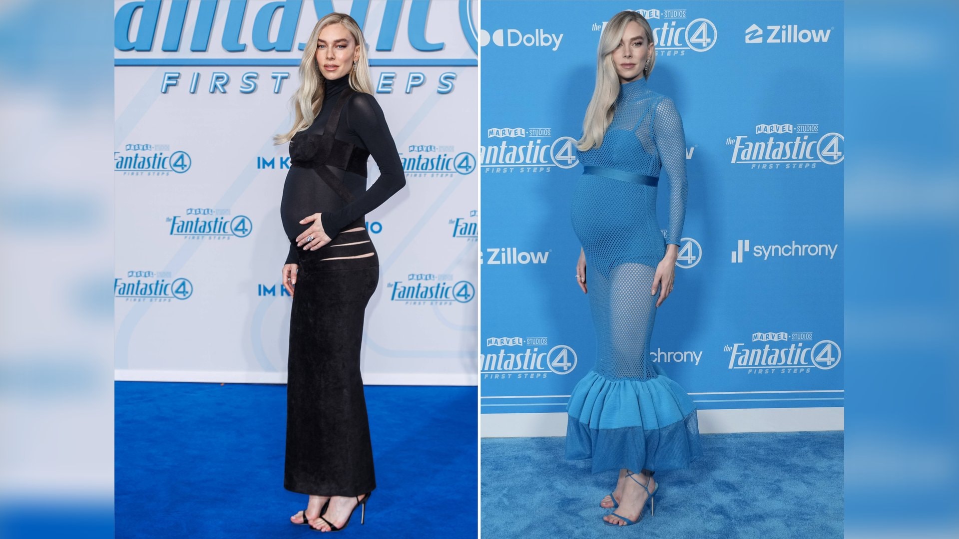 Ob in Schwarz oder Blau: Vanessa Kirby zeigt sich während ihrer Schwangerschaft gerne in transparenten Kleidern.