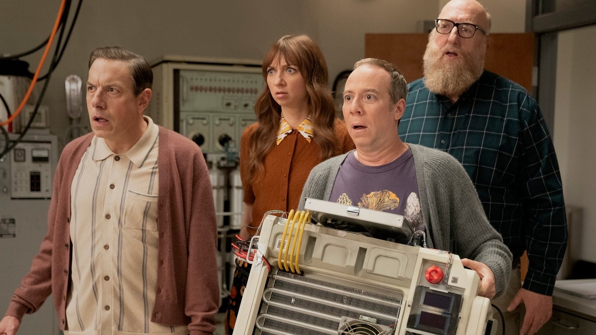John Ross Bowie, Lauren Lapkus, Kevin Sussman und Brian Posehn (v.l.n.r.) in «Stuart Fails to Save the Universe».